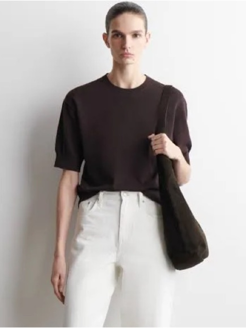 COS Women’s KNITTED COTTON T-SHIRT  - Dark Brown / Espresso